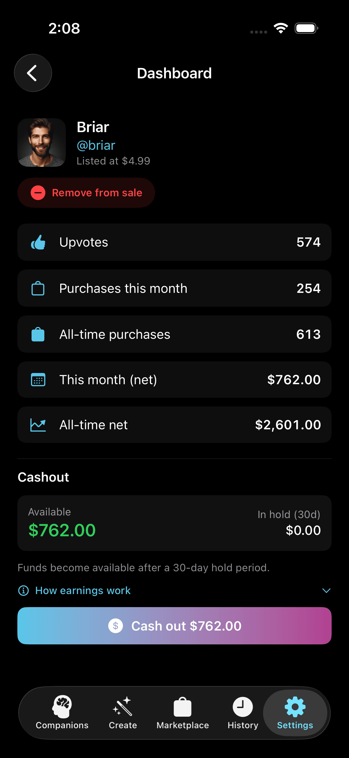 Creator Dashboard screenshot