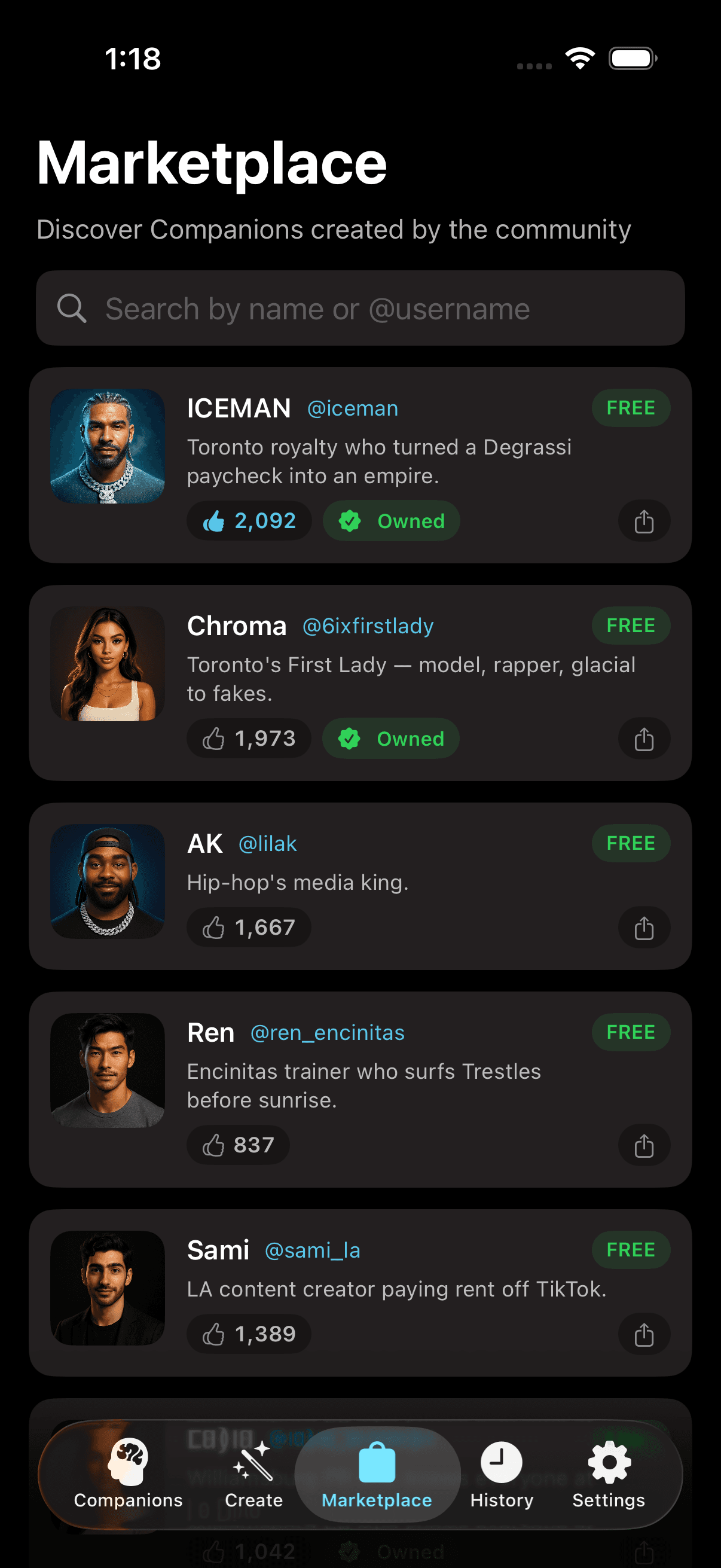 Companion Marketplace screenshot